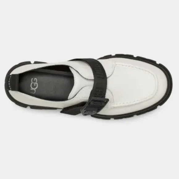 NWOB Ugg Ashton Shoe combat lug sole leather white with black loafers size 8.5 - Picture 5 of 9